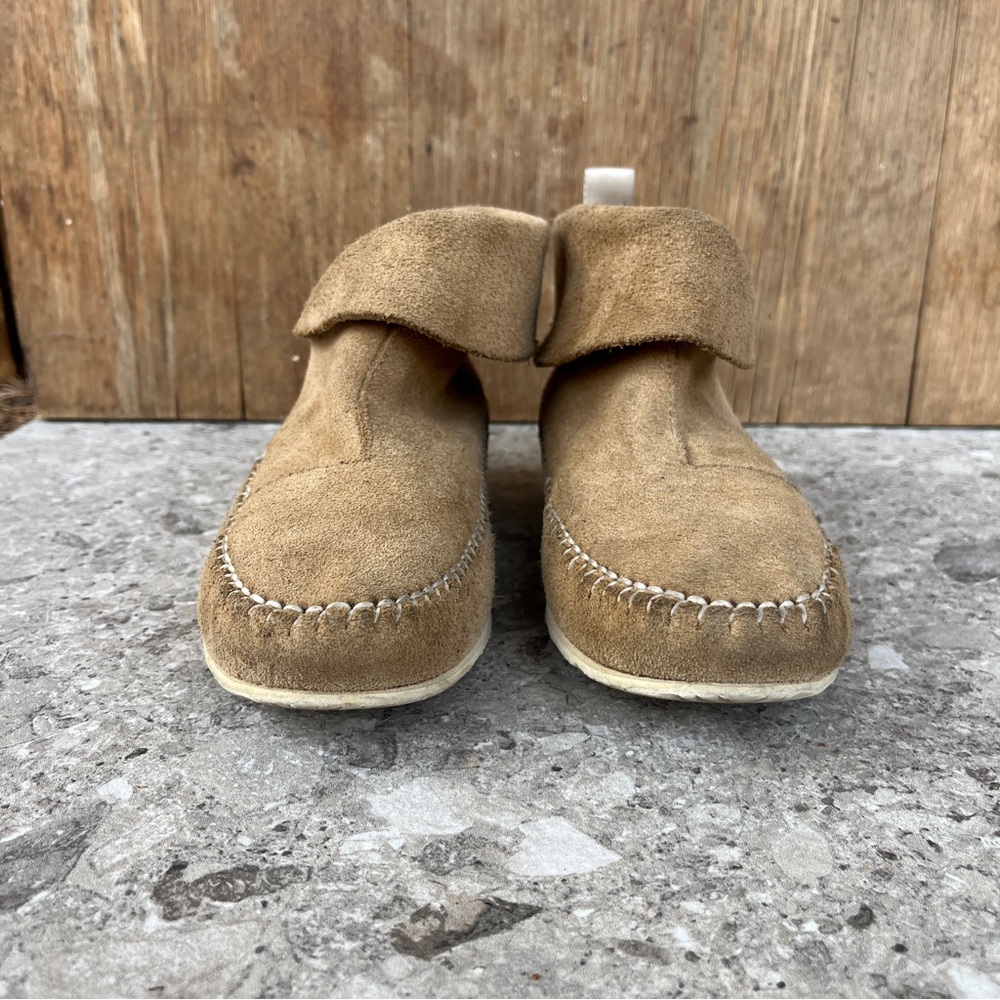 Rag & Bone Brixton Moccasins Stone Tan Suede Ankle Boots Shoes Mocs Boho Slip On - Picture 14 of 16